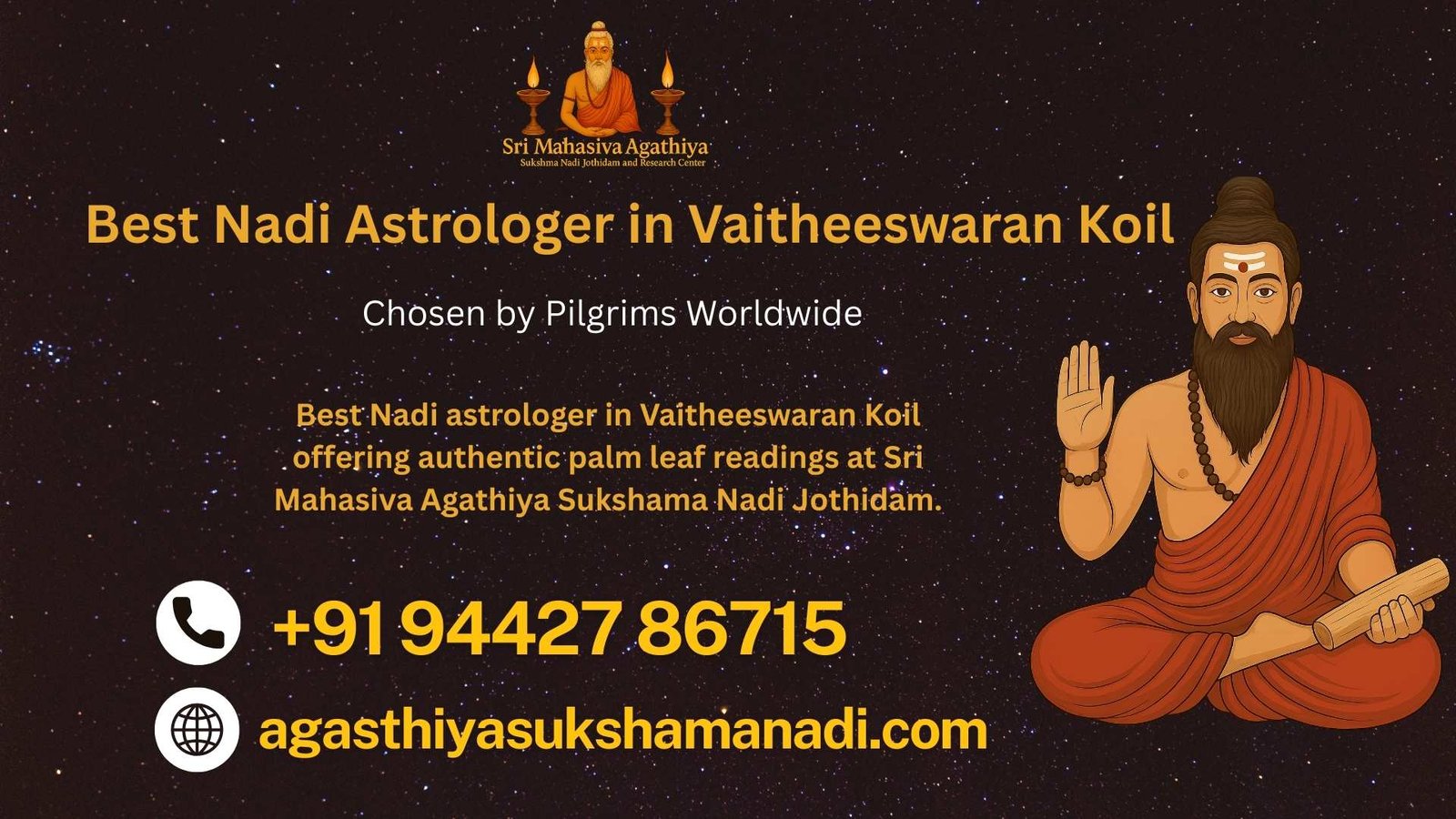 Best Nadi astrologer in Vaitheeswaran Koil offering authentic Agathiyar palm leaf readings at Sri Mahasiva Agathiya Sukshama Nadi Jothidam